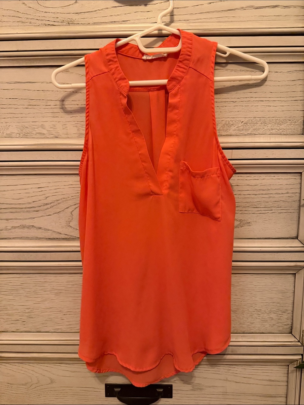 Lush Coral-Orange Sleeveless V-Neck Pocket Camisole